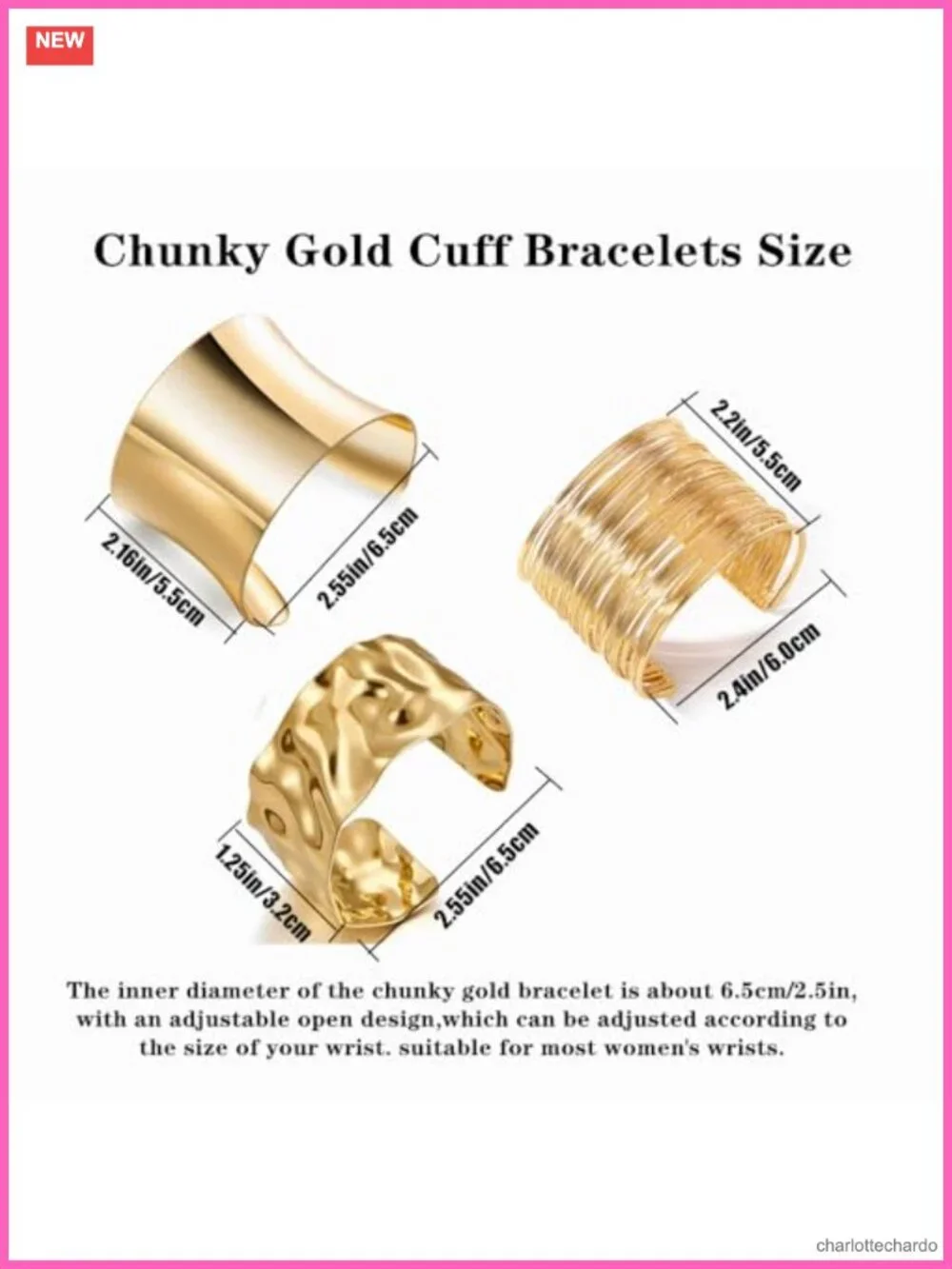 3PCS Gold Chunky Cuff Bracelets Irregular Minimalist Statement Bangle Set Open
